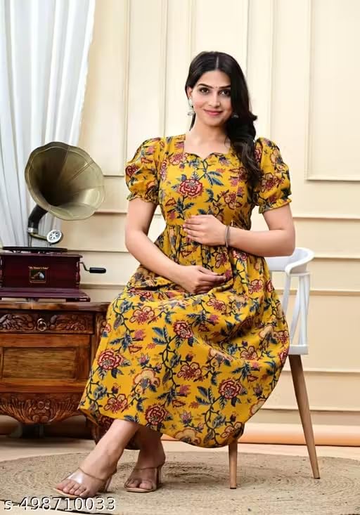 ASSUME FAB Women's Viscose Cotton Maternity Kurti for Feeding Zippers Yellow(Large - Image 2