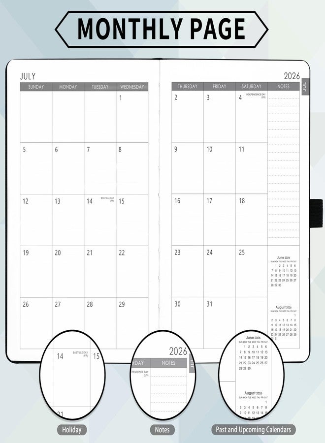 Libroter 2026-2027 Planner - Academic Planner 2026-2027 Weekly Monthly Planner, July 2026 - June 2027, 5.7'' x 8.4'', Thick Paper, Leather Cover, Pen Holder, Back Pocket, Perfect Daily Organizer - Black - Image 4