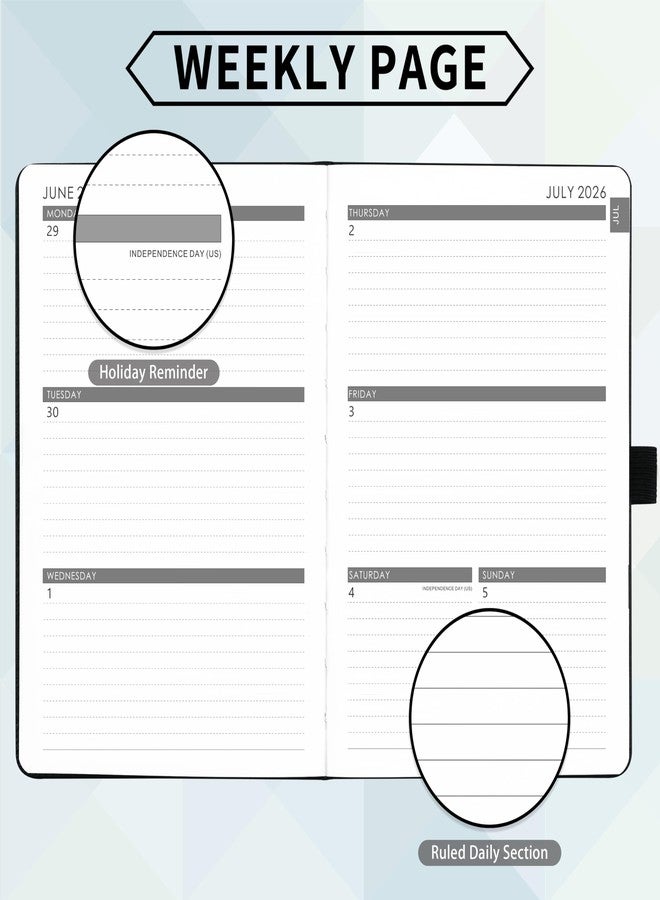 Libroter 2026-2027 Planner - Academic Planner 2026-2027 Weekly Monthly Planner, July 2026 - June 2027, 5.7'' x 8.4'', Thick Paper, Leather Cover, Pen Holder, Back Pocket, Perfect Daily Organizer - Black - Image 3