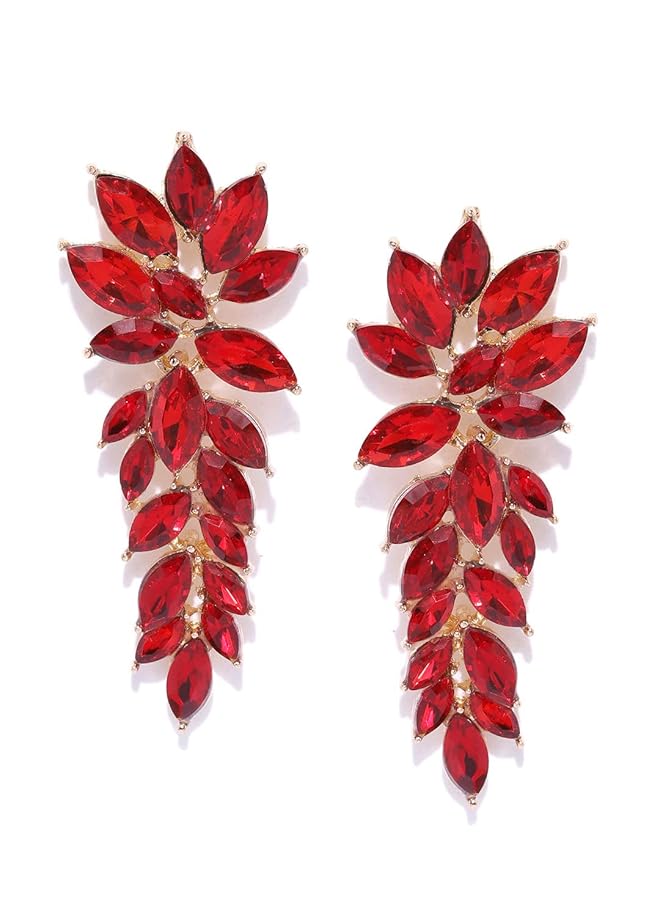 YouBella Jewelery Girls Women'S Stylish Latest Design Gold Plated Crystal Earrings Red - Image 4