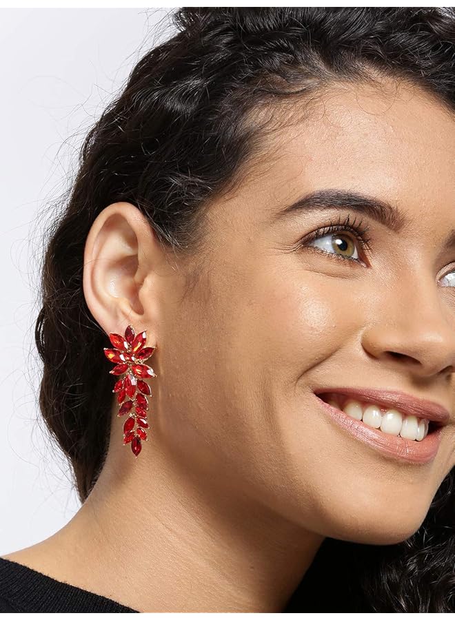 YouBella Jewelery Girls Women'S Stylish Latest Design Gold Plated Crystal Earrings Red - Image 2
