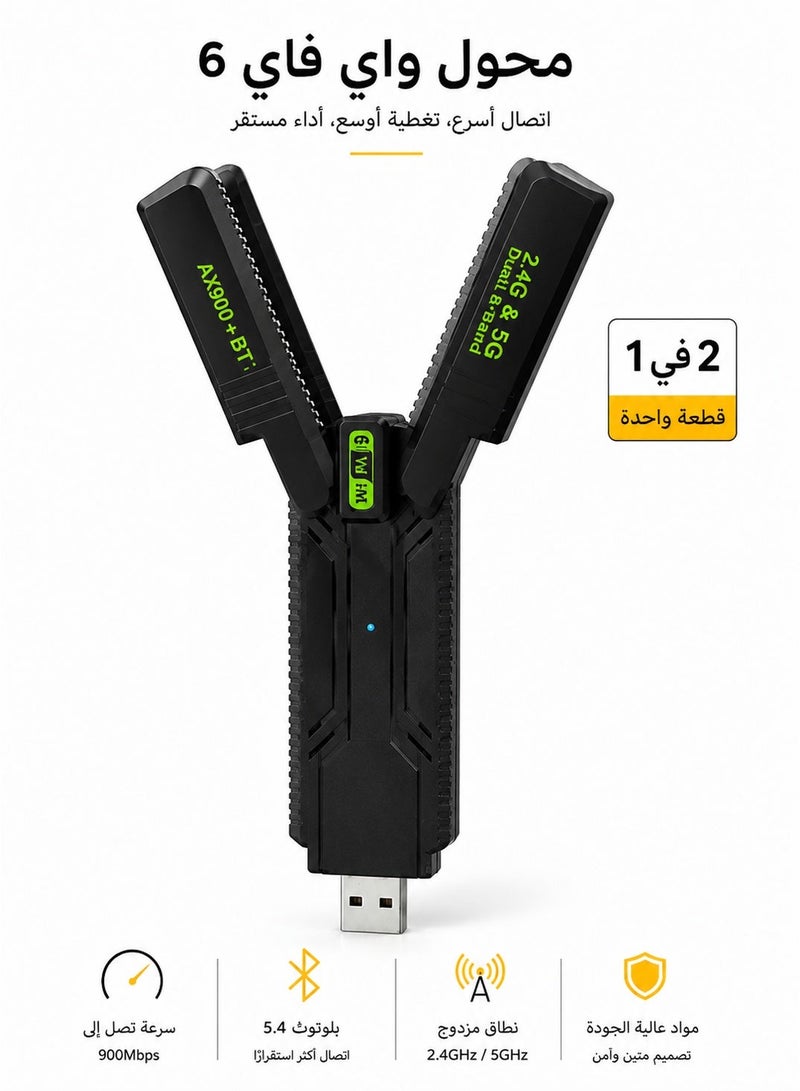 سيسلي محول واي فاي USB مع بلوتوث 5.4، دونجل شبكة لاسلكية WiFi 6 ثنائي النطاق 2.4GHz و5GHz مع هوائي عالي الكسب قابل للطي للكمبيوتر واللابتوب وسطح المكتب - Image 1