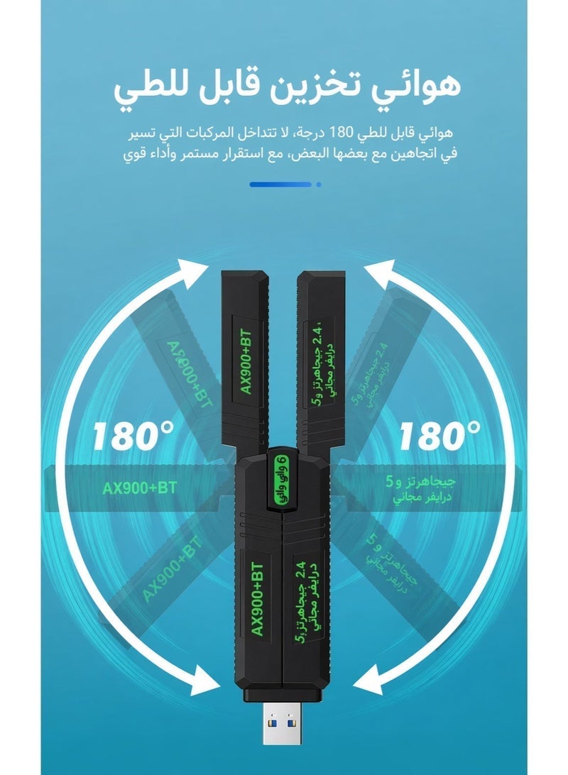 سيسلي محول واي فاي USB مع بلوتوث 5.4، دونجل شبكة لاسلكية WiFi 6 ثنائي النطاق 2.4GHz و5GHz مع هوائي عالي الكسب قابل للطي للكمبيوتر واللابتوب وسطح المكتب - Image 3