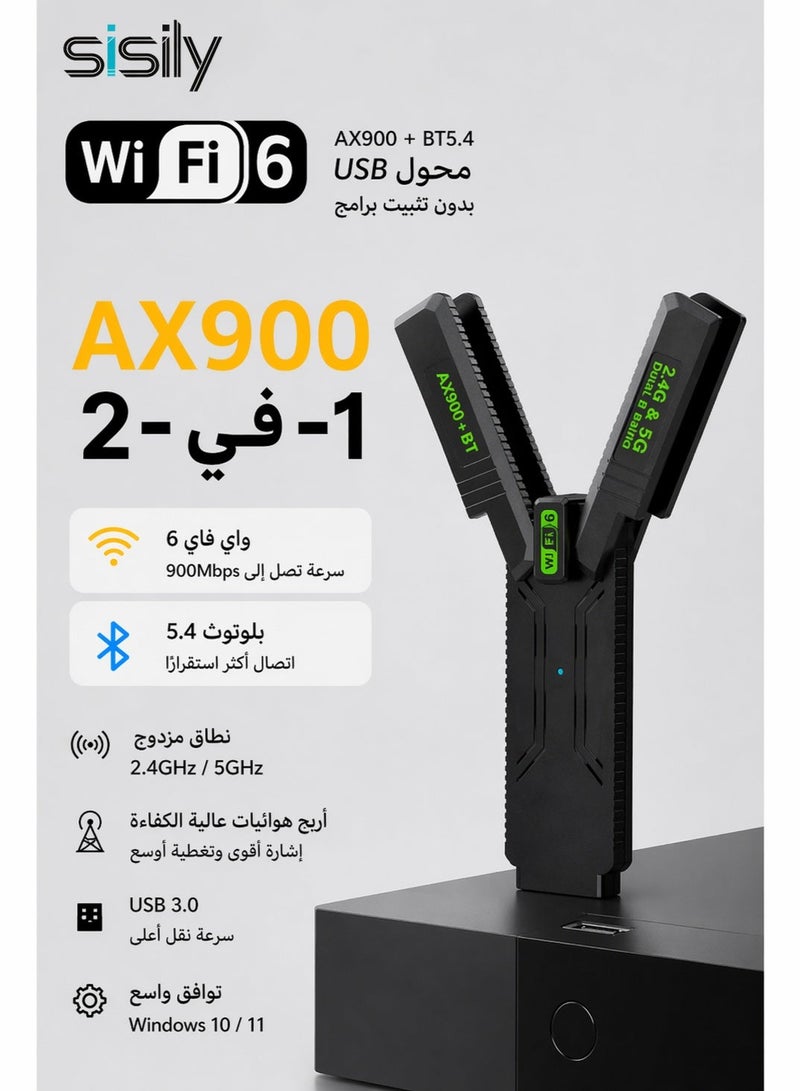 سيسلي محول واي فاي USB مع بلوتوث 5.4، دونجل شبكة لاسلكية WiFi 6 ثنائي النطاق 2.4GHz و5GHz مع هوائي عالي الكسب قابل للطي للكمبيوتر واللابتوب وسطح المكتب - Image 2