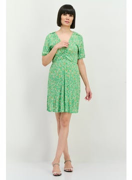 MANGO Women Floral Printed Mini Dress, Green Combo  - Image 4