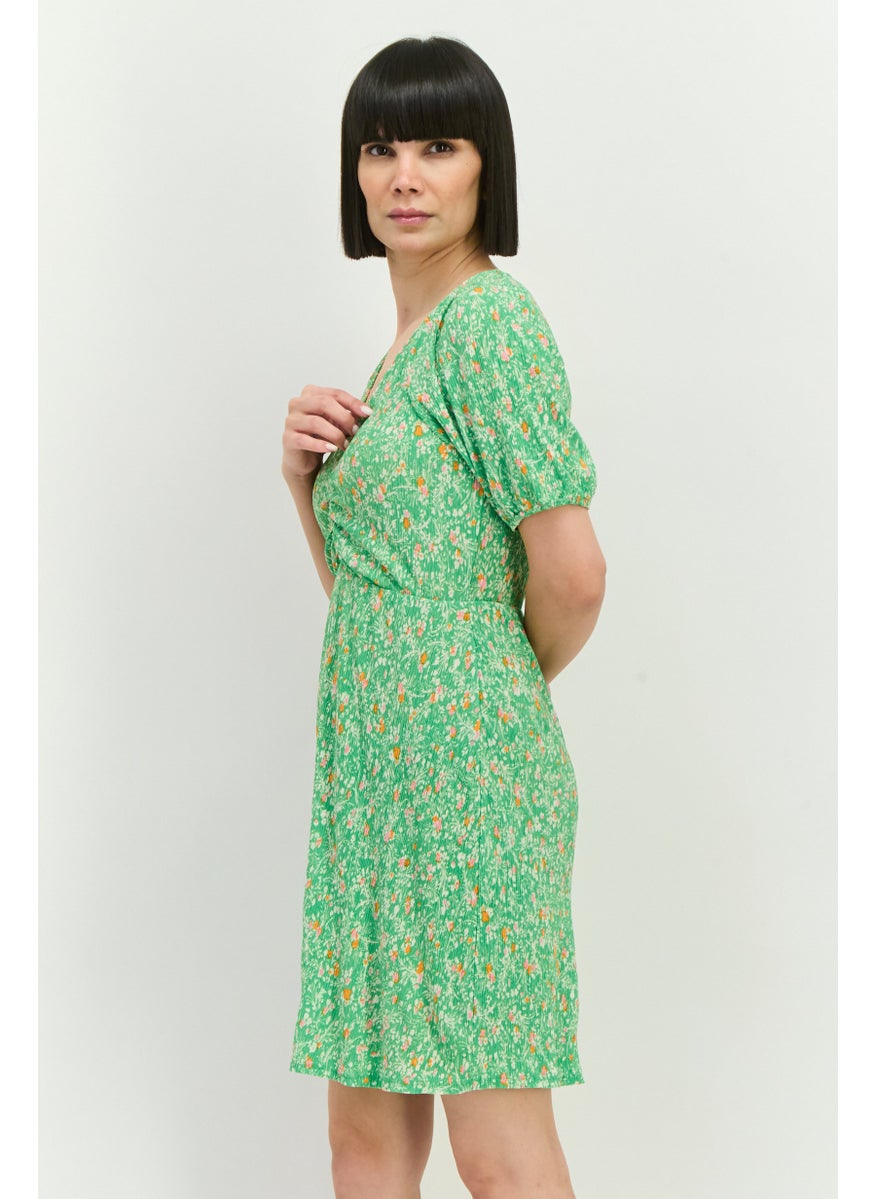 MANGO Women Floral Printed Mini Dress, Green Combo  - Image 2