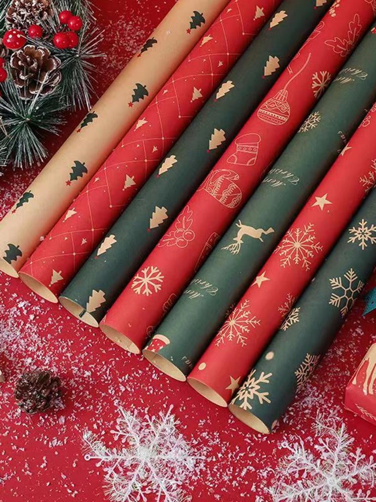 Christmas Gift Wrapping Paper Birthday Festival Flowers Gift Floral Wrapping Paper Ribbon Hemp Rope Colored Paper - Image 3