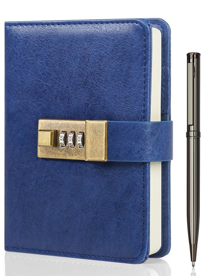 WEMATE Journal with Lock, A6 PU Leather Diary with Lock 240 Pages, Locked Journal Password Notebook with Pen & Gift Box, Locking Diary Planner Organizer for Men and Women 4.3X 6.18in Blue - Image 1