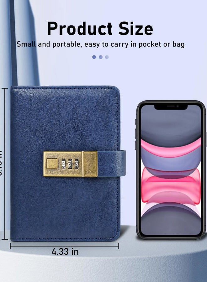 WEMATE Journal with Lock, A6 PU Leather Diary with Lock 240 Pages, Locked Journal Password Notebook with Pen & Gift Box, Locking Diary Planner Organizer for Men and Women 4.3X 6.18in Blue - Image 2