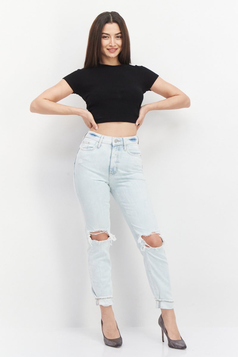RIVER ISLAND Women Long Fit Washed Denim Jeans, Blue - Image 3