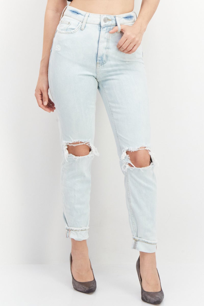 RIVER ISLAND Women Long Fit Washed Denim Jeans, Blue - Image 1