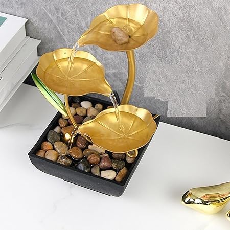 QURAX QURAX Metal Tabletop Water Fountain 3 Tier Relaxation Fountain Waterfall Lotus Shape Fountain Mini Waterfall for Indoor Use Natural River Rocks for Indoor Dcor Office Living Room Bedroom  - Image 5