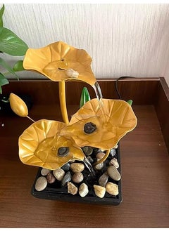 QURAX QURAX Metal Tabletop Water Fountain 3 Tier Relaxation Fountain Waterfall Lotus Shape Fountain Mini Waterfall for Indoor Use Natural River Rocks for Indoor Dcor Office Living Room Bedroom  - Image 1