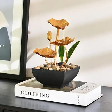 QURAX QURAX Metal Tabletop Water Fountain 3 Tier Relaxation Fountain Waterfall Lotus Shape Fountain Mini Waterfall for Indoor Use Natural River Rocks for Indoor Dcor Office Living Room Bedroom  - Image 2