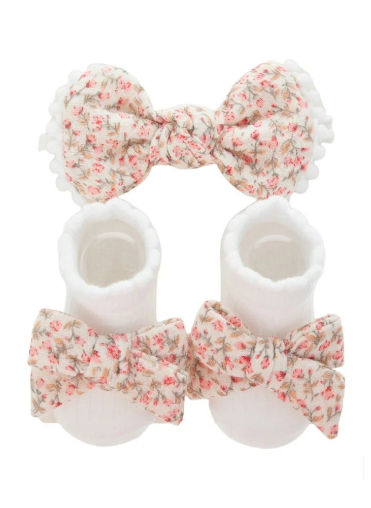 Bambimici Bambimici - Anika Socks & Ribbon Bow Headband Set - Floral Red