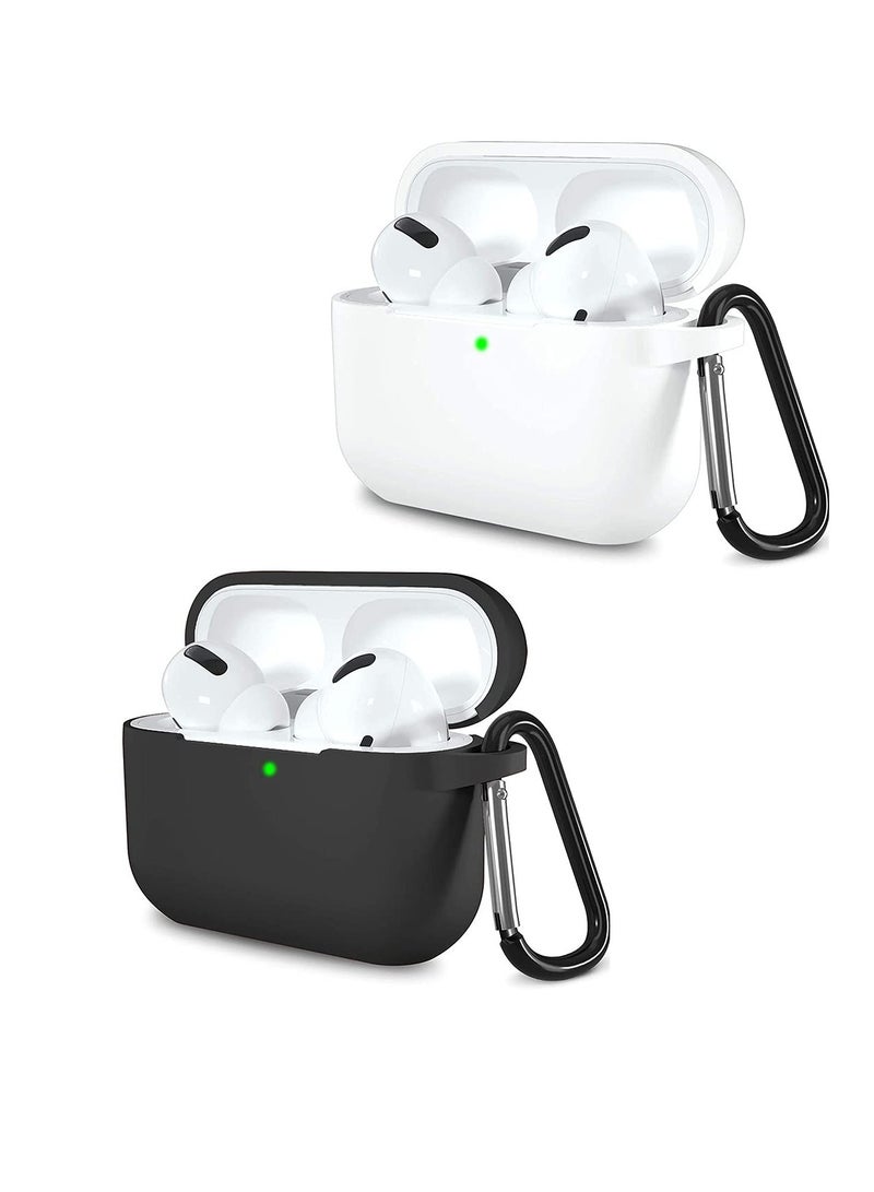 SYOSI Suitable For Airpods Pro Protective Cover, Waterproof Soft Silicone Shell Shock Absorption Protective Cover With Keychain, Wireless Charging, [Front Led Visible] (Two Pcs, White And Black) - Image 1