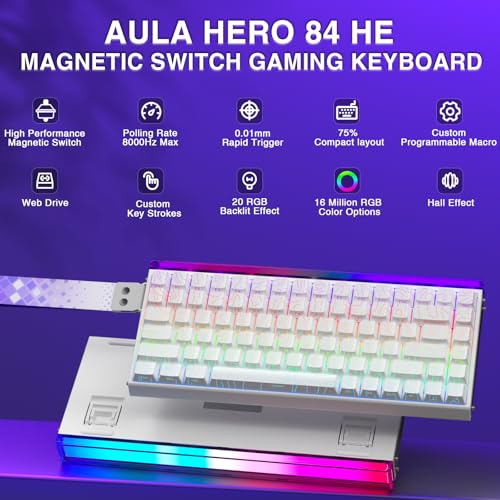 CORBOBO Aula Hero 84 HE - 75% Mechanical Gaming Keyboard, Hall Effect Magnetic Switches Keyboard, 8000Hz Polling Rate, RGB Neon Light Box, Hot-Swappable Side-Printed PBT Keycaps, Gamer Keyboards for PC/Mac - Image 2