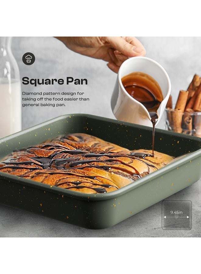 Slow Slog 8-Piece Nonstick Bakeware Set, Stackable Oven Pan Set Includes Baking Sheet, Muffin Pan, Cake Pan, Square Pan, Loaf Pan, Cookie Sheet & Cooling Rack (Ceramic Coated Green) - Image 2