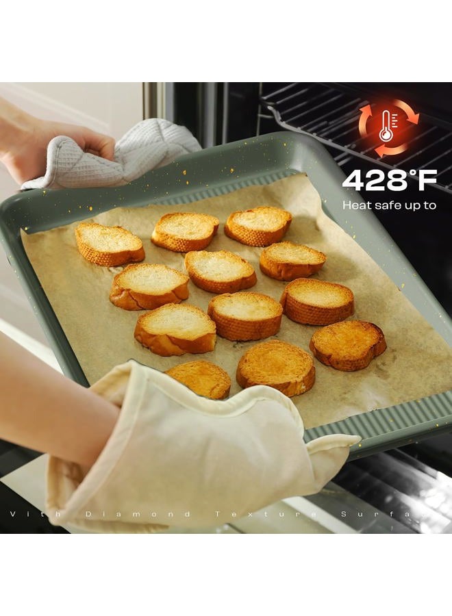 Slow Slog 8-Piece Nonstick Bakeware Set, Stackable Oven Pan Set Includes Baking Sheet, Muffin Pan, Cake Pan, Square Pan, Loaf Pan, Cookie Sheet & Cooling Rack (Ceramic Coated Green) - Image 5