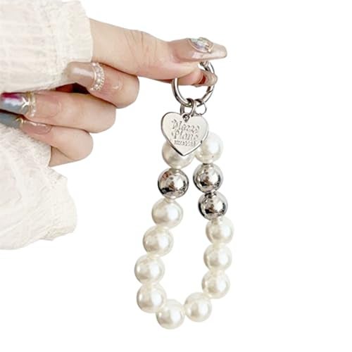KC Pearl Charm for mobile phone case cover, Lanyard Keychain Hanging, Phone Pendant Wrist Bracelet Holder | Purse, Camera, Mobile Cover Charm Strap Smartphone Case For Girls Women Silver - Image 4