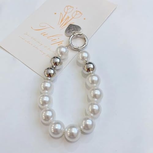 KC Pearl Charm for mobile phone case cover, Lanyard Keychain Hanging, Phone Pendant Wrist Bracelet Holder | Purse, Camera, Mobile Cover Charm Strap Smartphone Case For Girls Women Silver - Image 2