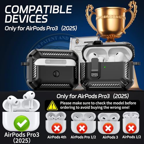 TNSNK for AirPods Pro 3 Case (2025 New), Secure Lock Cases Cover with Cleaning Kit & Keychain Compatible with Airpods Pro 3rd Generation Case for Men Women, Powerful Drop Protection - Image 2