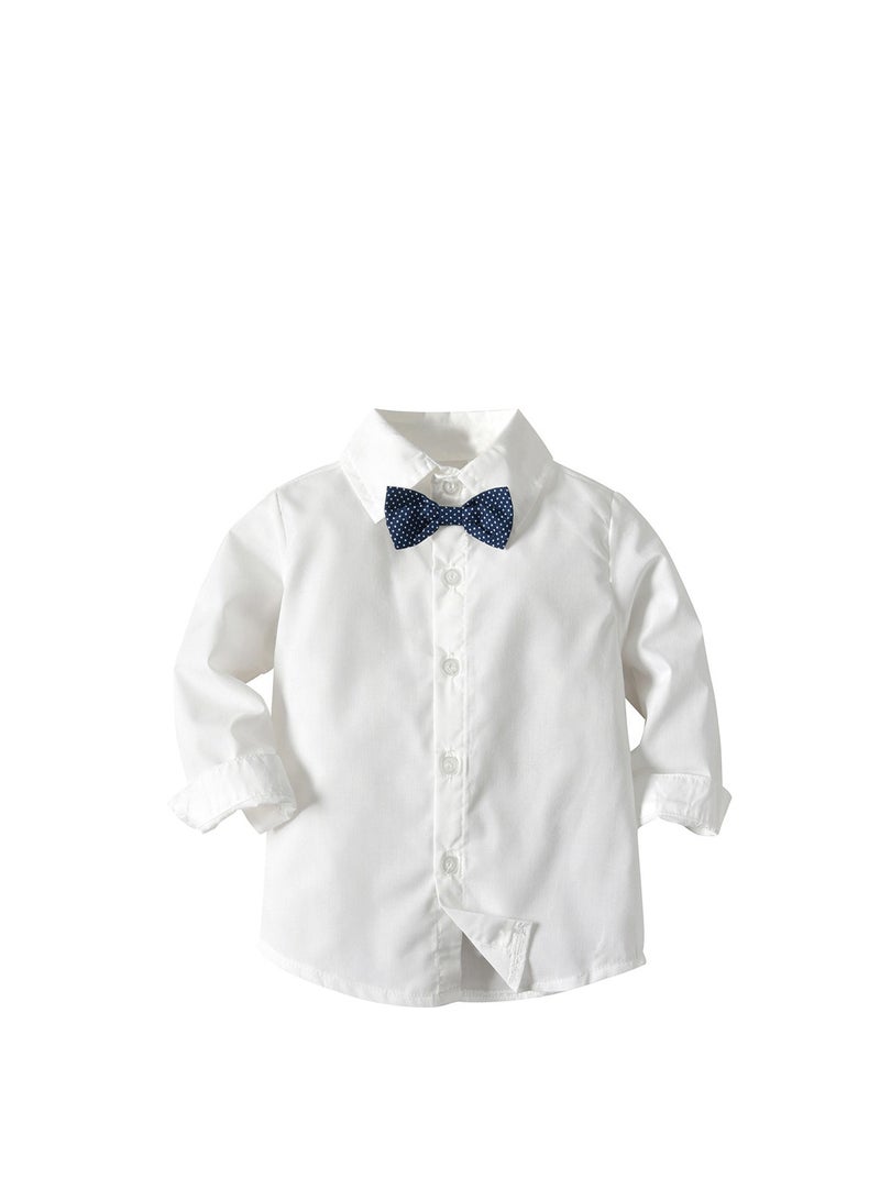 3 Pcs Dark Gray Striped Baby Boy Formal Outfit Set, Cotton Vest, Shirt and Pants with Bow Tie, for Eid, Aqiqah, Weddings, Birthdays, Infant Size 3–6M, 70cm - Image 3