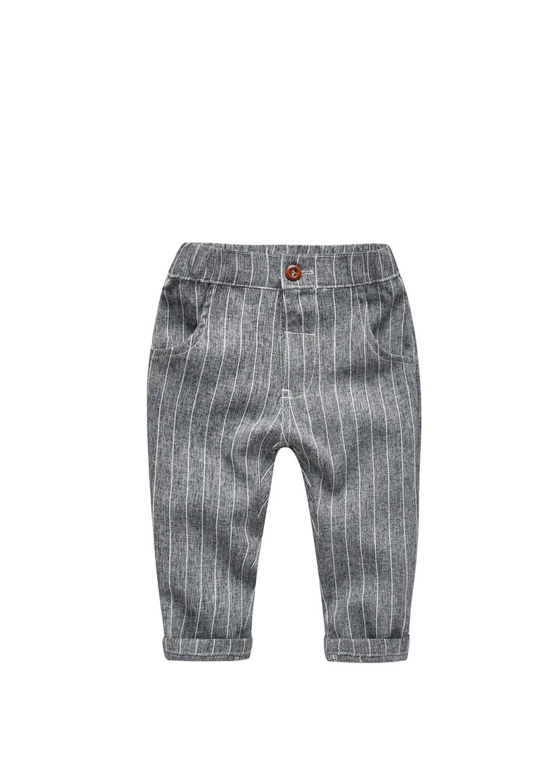 3 Pcs Dark Gray Striped Baby Boy Formal Outfit Set, Cotton Vest, Shirt and Pants with Bow Tie, for Eid, Aqiqah, Weddings, Birthdays, Infant Size 3–6M, 70cm - Image 5