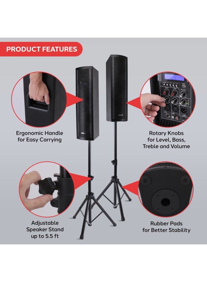 Pyle Portable Bluetooth PA Speaker System, 3-Way Active & Passive Outdoor Bluetooth Speaker, Portable PA System with Microphone Input, Party Lights, FM Radio Tripod, Remote Control, Black - Image 4