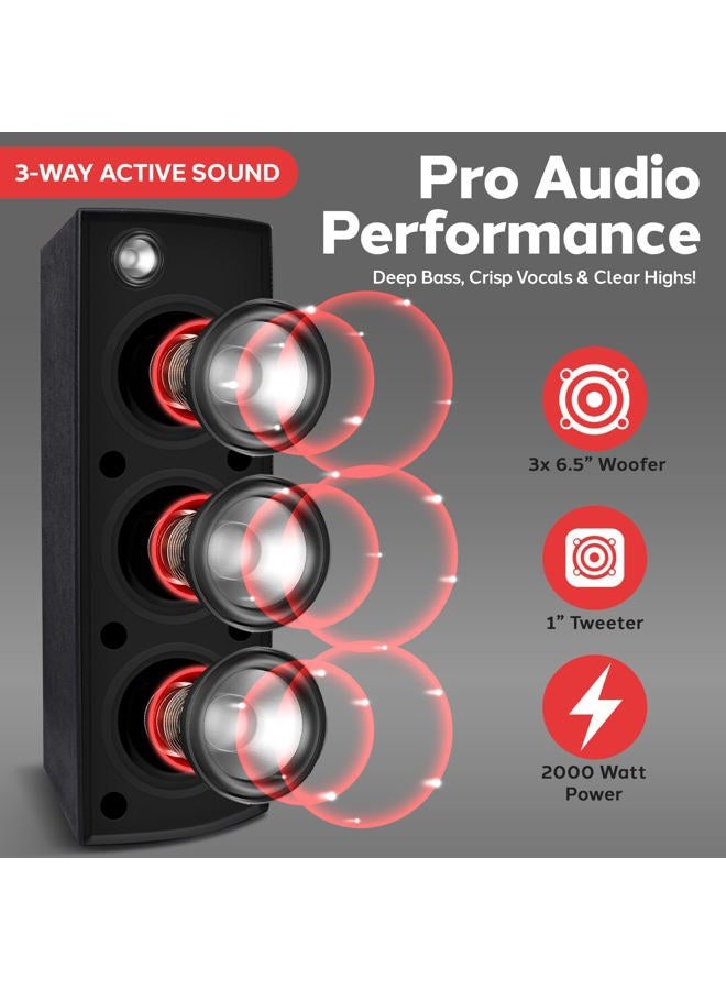 Pyle Portable Bluetooth PA Speaker System, 3-Way Active & Passive Outdoor Bluetooth Speaker, Portable PA System with Microphone Input, Party Lights, FM Radio Tripod, Remote Control, Black - Image 2