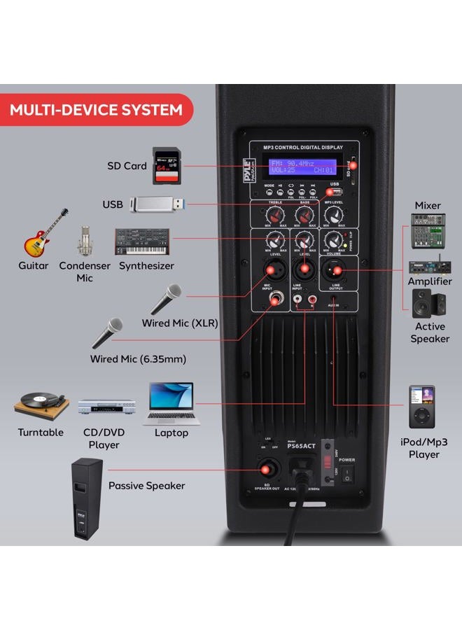 Pyle Portable Bluetooth PA Speaker System, 3-Way Active & Passive Outdoor Bluetooth Speaker, Portable PA System with Microphone Input, Party Lights, FM Radio Tripod, Remote Control, Black - Image 5