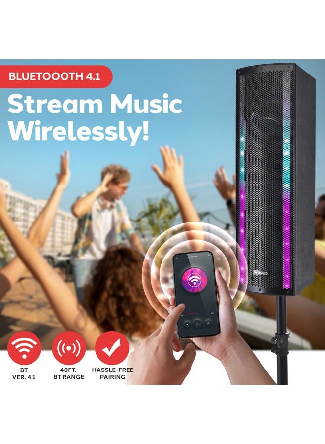 Pyle Portable Bluetooth PA Speaker System, 3-Way Active & Passive Outdoor Bluetooth Speaker, Portable PA System with Microphone Input, Party Lights, FM Radio Tripod, Remote Control, Black - Image 3