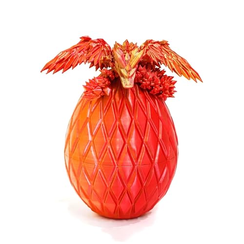 Flavery 3D Printed Flying Dragon Egg 7 Winged Dragon in Diamond Easter Eggs Flexible Crystal Animal Inside Mystery Dragon Eggs Gift Desk Decoration Fidget Toy Red Mix Gold - Image 1