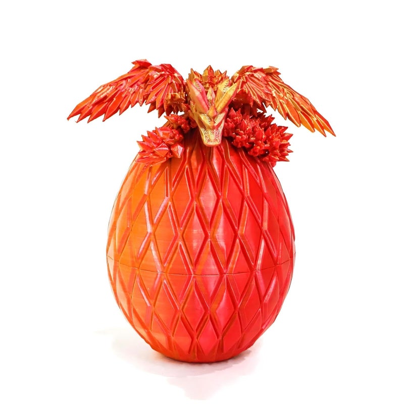Flavery 3D Printed Flying Dragon Egg 7 Winged Dragon in Diamond Easter Eggs Flexible Crystal Animal Inside Mystery Dragon Eggs Gift Desk Decoration Fidget Toy Red Mix Gold - Image 2