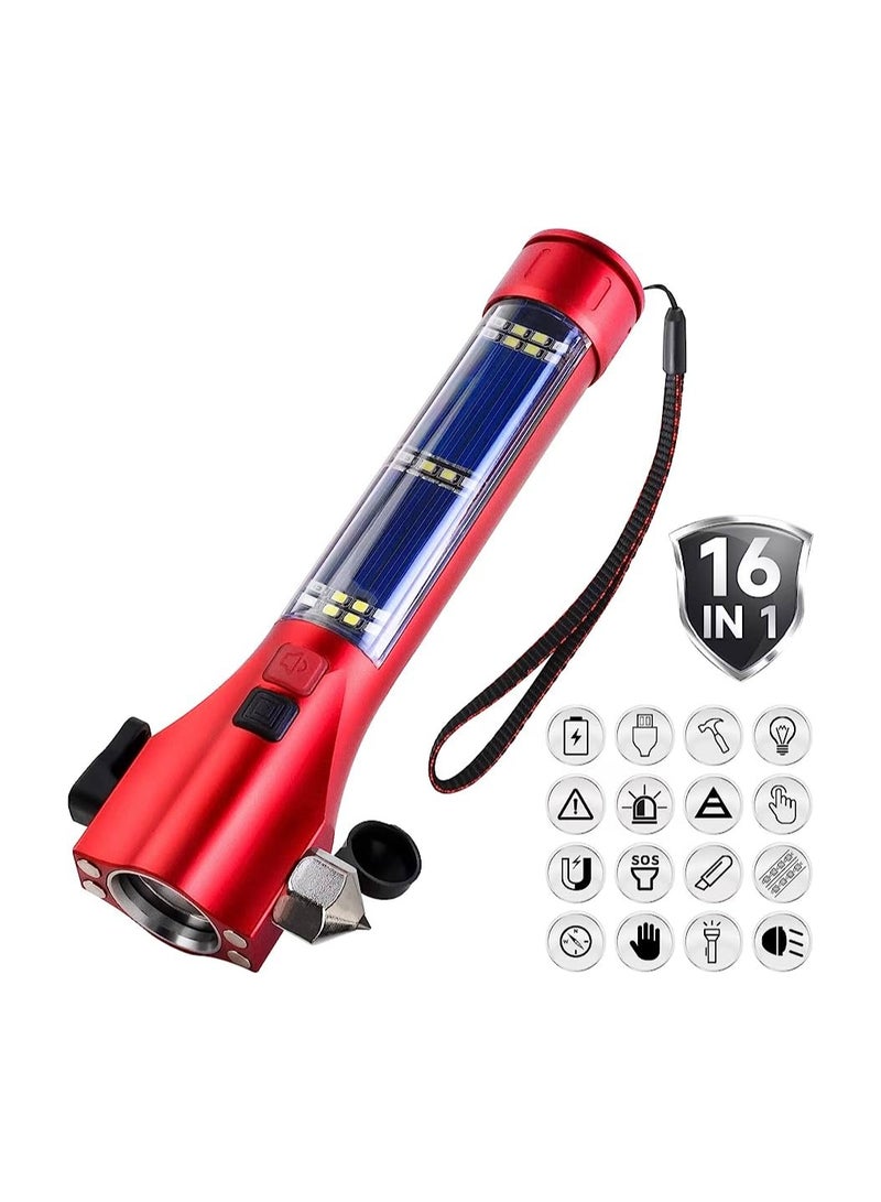 Sun Power 16-in-1 Solar Emergency Flashlight – LED Torch with Power Bank, Glass Breaker, Seatbelt Cutter, SOS Alarm, Magnetic Base, Rechargeable – Ideal for Car, Camping, and Emergencies - Image 1
