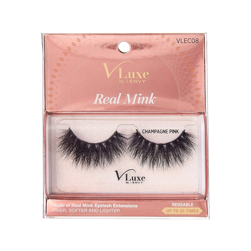 i.Envy i•ENVY False Eyelashes Real Mink Lashes Dramatic Long Eyelashes (Champagne Pink) - Image 1