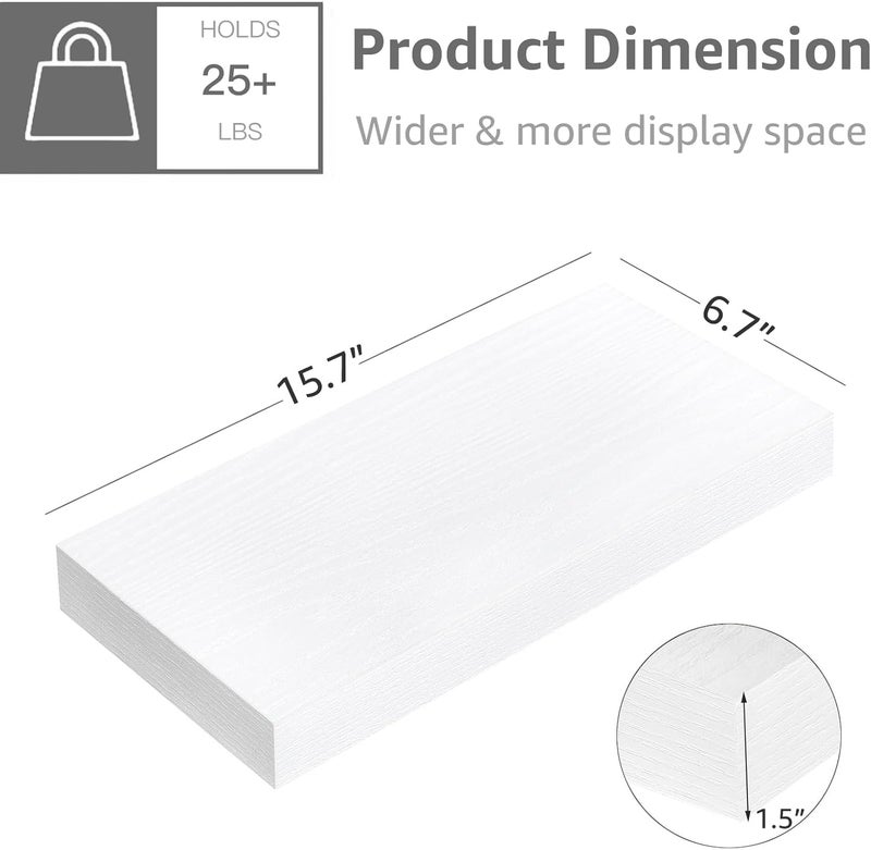QEEIG Floating Shelves for Wall Bathroom Shelf Bedroom Kitchen Living Room Farmhouse Small Book Shelf 16 inch Set of 4, White (015-W4) - Image 3