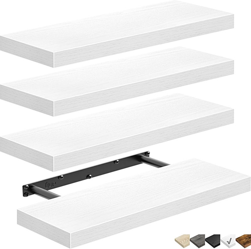 QEEIG Floating Shelves for Wall Bathroom Shelf Bedroom Kitchen Living Room Farmhouse Small Book Shelf 16 inch Set of 4, White (015-W4) - Image 1