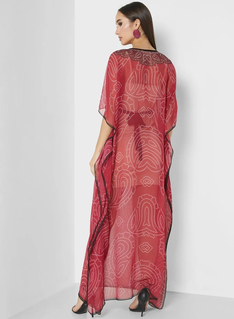 ARABIAN CLOSET Cape Sleeve Embroidered Kaftan