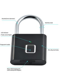 Generic Fingerprint Padlock, Locker Lock, Smart Pad Lock Waterproof Small Portable Padlock with USB Charging for Locker, Luggage, Gym , Suitcas, School, Bike  - Image 5