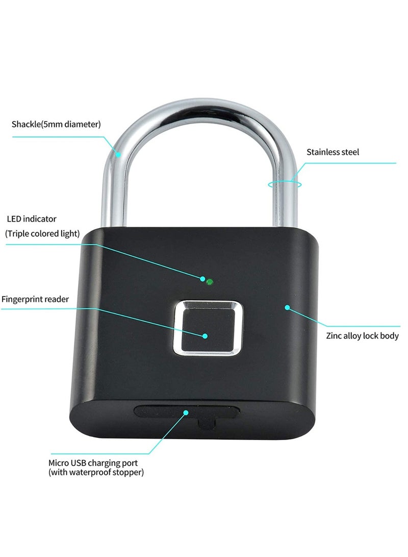 Fingerprint Padlock, Locker Lock, Smart Pad Lock Waterproof Small Portable Padlock with USB Charging for Locker, Luggage, Gym , Suitcas, School, Bike  - Image 5
