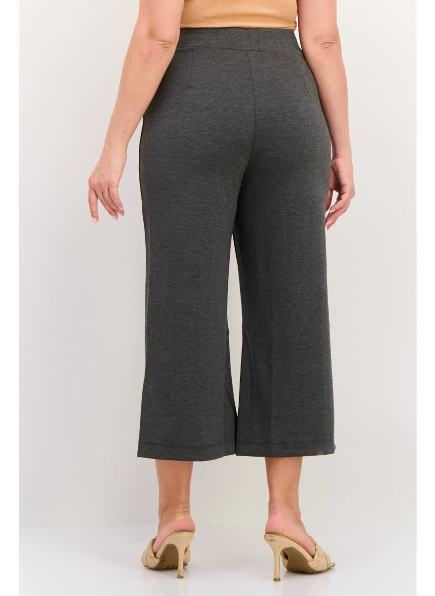 ESPRIT Women Regular Fit Heather Wide Leg Pants, Charcoal  - Image 3