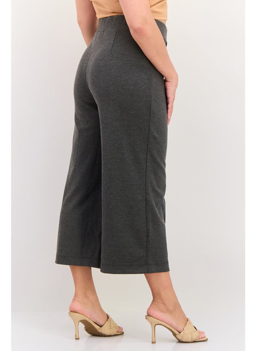 ESPRIT Women Regular Fit Heather Wide Leg Pants, Charcoal  - Image 2