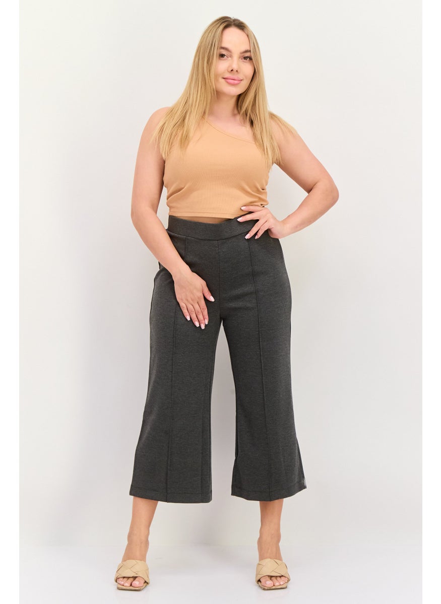 ESPRIT Women Regular Fit Heather Wide Leg Pants, Charcoal  - Image 4
