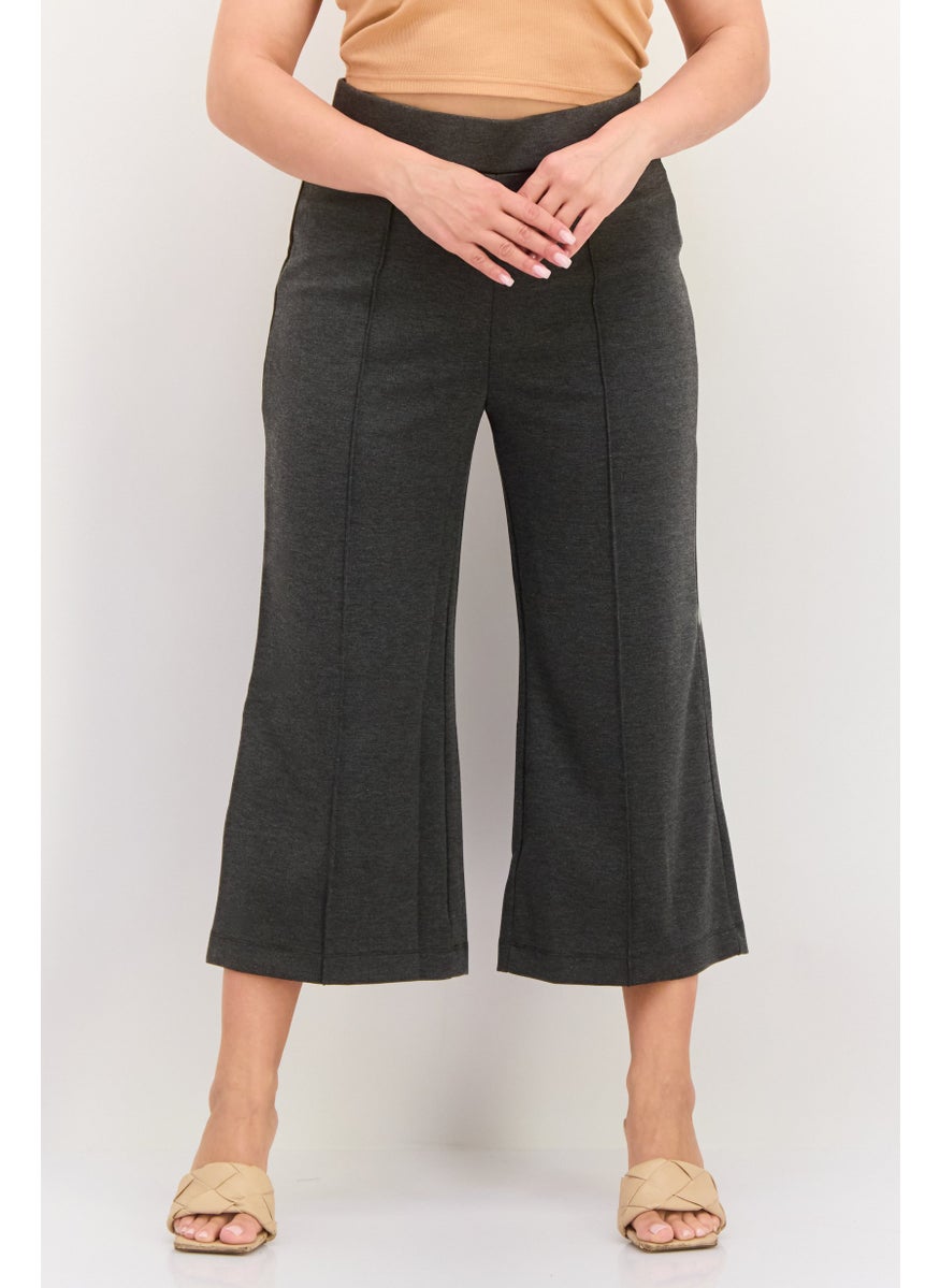 ESPRIT Women Regular Fit Heather Wide Leg Pants, Charcoal  - Image 1