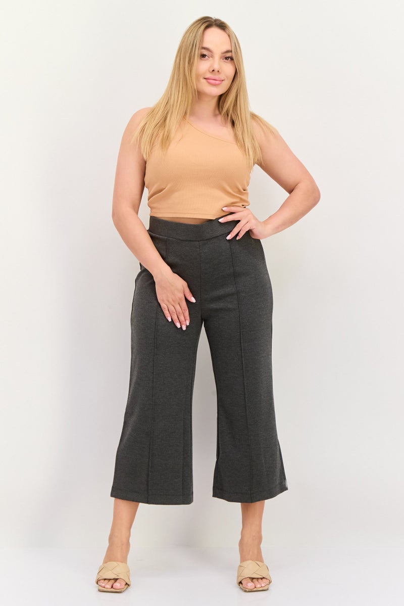 ESPRIT Women Regular Fit Heather Wide Leg Pants, Charcoal - Image 4