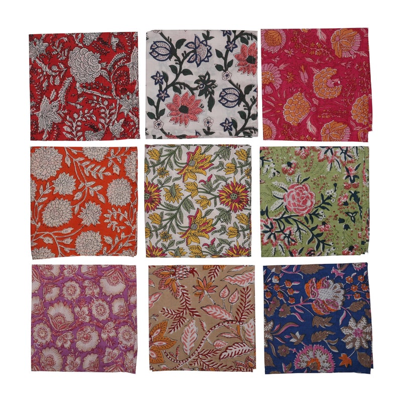 Marubhumi 10 Pc Cotton Cloth Napkins- Hand Block Print, Eco-Friendly, Dinner Napkins, Floral,Hand Made Size 16x16 Inch Printed Home Decor Multicolored - Image 1