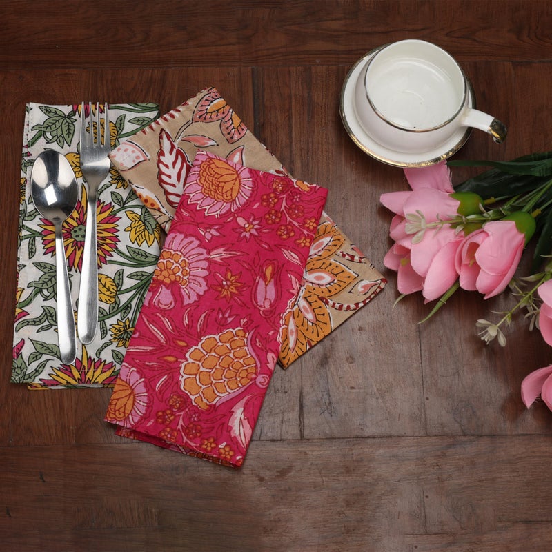 Marubhumi 10 Pc Cotton Cloth Napkins- Hand Block Print, Eco-Friendly, Dinner Napkins, Floral,Hand Made Size 16x16 Inch Printed Home Decor Multicolored - Image 5