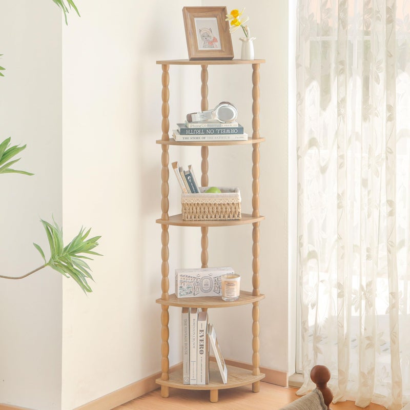 MaxSmeo Corner Bookshelf, 5-Tier Corner Shelf Stand, Modern Corner Plant Shelves with Storage, for Bedroom, Bathroom, Kitchen, Living Room (Rustic Walnut) - Image 5