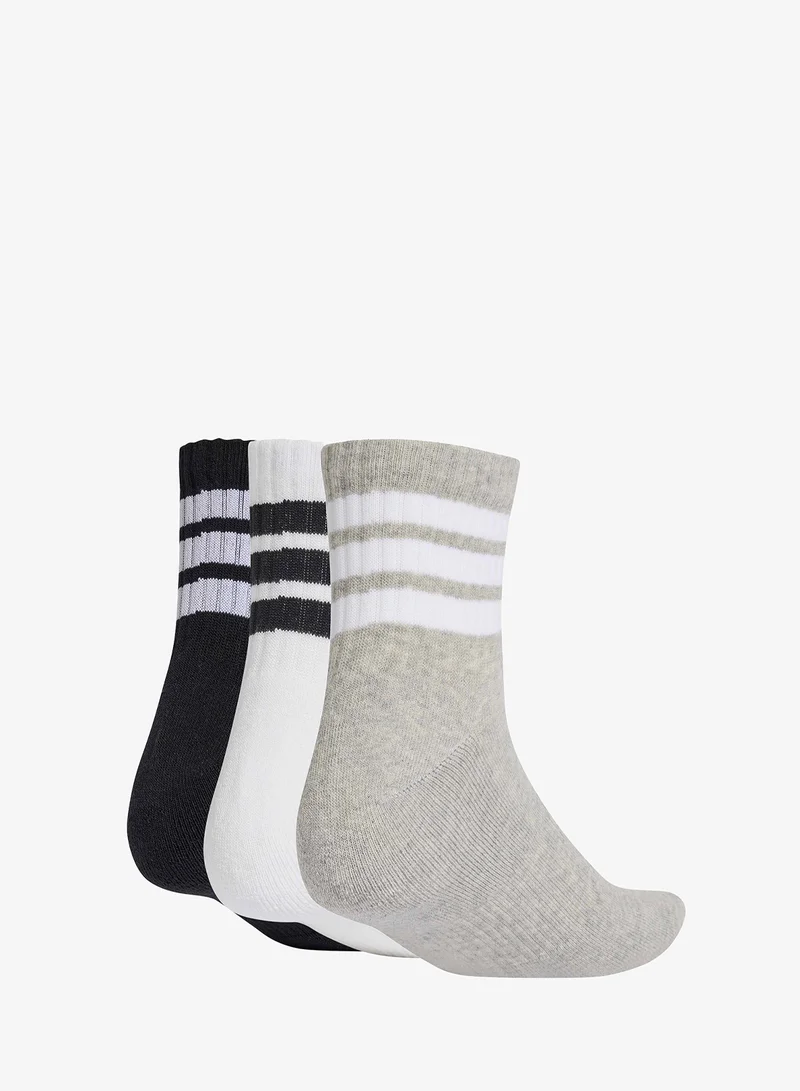 Adidas 3 Pack 3-Stripes Cushioned Mid Cut Socks